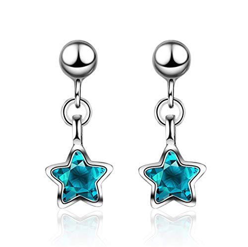 Yikoly Damen Mädchen Ohrringe Ohrhänger Silber 925 Einfache Lange Blau Zirkonia Sterne Anhänger Ohrstecker Mode Studs Anti-Allergie von Yikoly