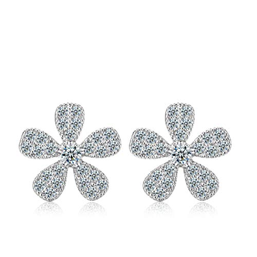 Yikoly Damen Mädchen Ohrringe Silber 925 Zirkonia Glitzer Blumen Ohrstecker Glückliche Schmuck Studs für Töchter Freundin Anti-Allergie von Yikoly