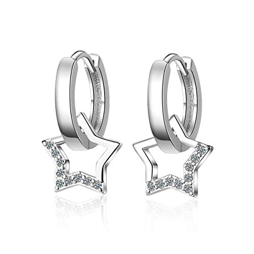 Yikoly Damen Mädchen Ohrringe Silber 925 sterling creolen Mode Sterne Zirkonia Anhänger Hoop Ohrstecker Studs Hypoallergen von Yikoly