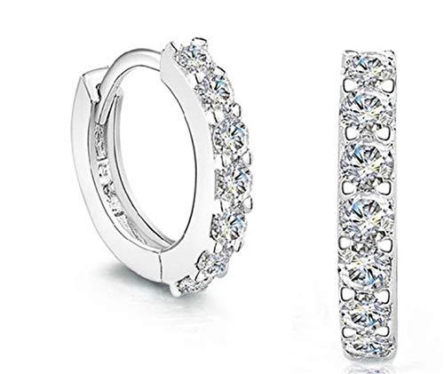 Yikoly Damen Mädchen Ohrringe creolen Silber 925 Mode Klein Zirkonia Bling Hoop Ohrstecker Ohrschmuck für Frauen Freundin von Yikoly
