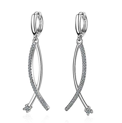 Yikoly Damen Mädchen Ohrringe creolen Silber 925 Mode Lange Linie Fische Form Glitzer Zirkonia Studs Hoop Ohrstecker Hypoallergen von Yikoly