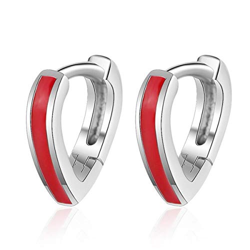 Yikoly Damen Mädchen Ohrringe creolen Silber 925 Mode Rot Klein Herz Form Hoop Ohrstecker Studs Hypoallergen von Yikoly