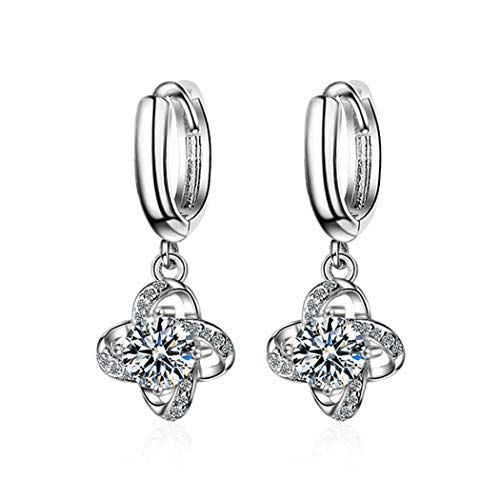 Yikoly Damen Mädchen Unisex Ohrringe Silber 925 sterling creolen Mode Zirkonia Glitzer Kleeblatt Blumen Anhänger Hoop Ohrstecker für Töchter Frauen von Yikoly