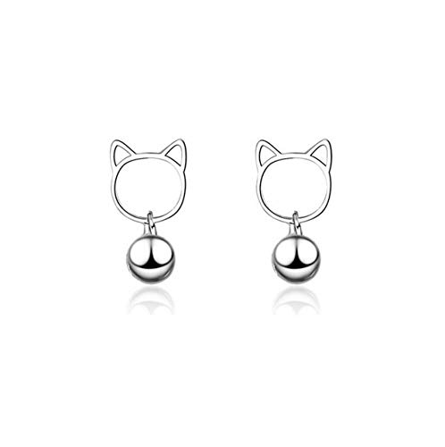 Yikoly 2pcs Damen Ohrringe Silber 925 Einfache Klein Katze mit Glocke Mode Ohrstecker Studs für Töchter Mutter Frau Freundin von Yikoly