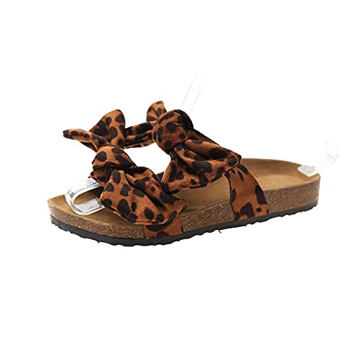 Yikoly Damen Pantolette Bequeme Hausschuhe mit Kork-Fußbett Suede Mode Bogen Sommer Sandalen Frauen Indoor/Outdoor rutschfest Hausschuhe Flips Flop (Leopard, Numeric_42) von Yikoly