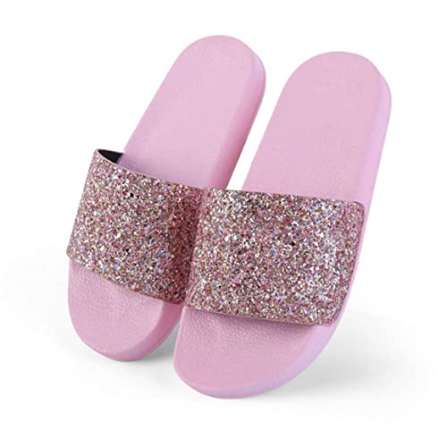 Yikoly Damen Sommer Pantoletten Frauen mode Glitzer Pailletten Flip Flops Rutschfest Strand Sandalen Beuqem Flache Zehentrenner Badelatschen Slipper (PInk, numeric_39) von Yikoly