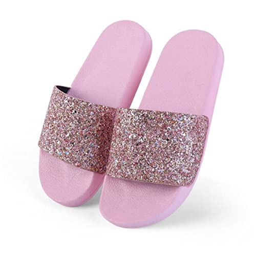 Yikoly Damen Sommer Pantoletten Frauen mode Glitzer Pailletten Flip Flops Rutschfest Strand Sandalen Beuqem Flache Zehentrenner Badelatschen Slipper (PInk, numeric_40) von Yikoly