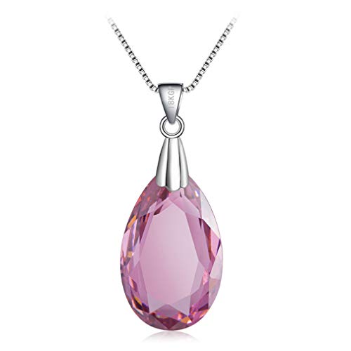 Yikoly Damen mädchen Kette silber 925 mit anhänger Mode Glückliche Tropfen Kristall Glitzer Y-Ketten,Kurz Colliers für Weihnachtstag Geburtstag geschenke (Pink) von Yikoly