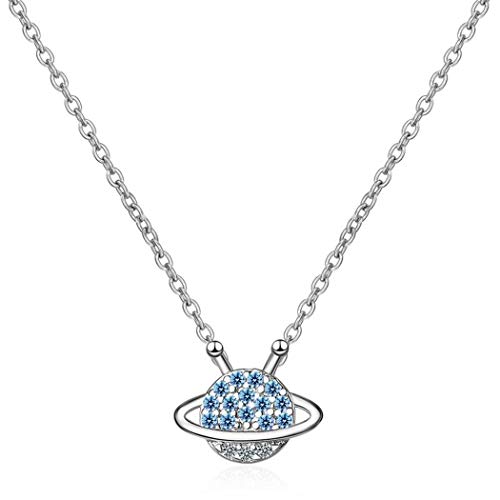 Yikoly Damen mädchen Kette silber 925 mit anhänger Zirkonia Träume Blau Planet Sternenhimmel Kurz Halsreife Y-Ketten für Frauen/Freundin von Yikoly