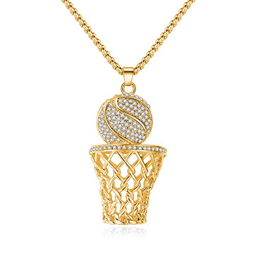 Yikoly Damen mädchen Kette silber mit anhänger Mode Groß Basketball Kugelrahmen Halsreif Y-Kette,Collier als Frauen Tochter Junge (Golden) von Yikoly