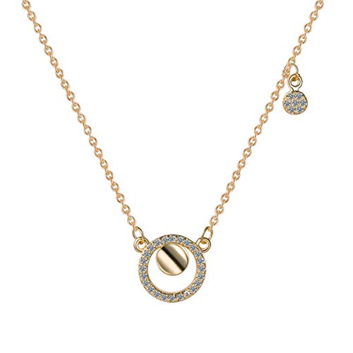 Yikoly Kette Silber 925er Damen Mädchen Halskette Mode Einfache Zirkonia Bling Ring-form Charm Y-Kette Collier Anhänger mit Kette Für Frauen Freundin Einstellbar (Golden) von Yikoly