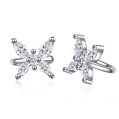 Yikoly Ohrringe Damen Silber 925 AAA Zirkonia Elegant Schmetterling Bling Ohrclips ohne Ohrloch Ohrschmuck für Mädchen Tochter Frauen von Yikoly