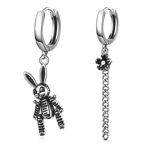 Yikoly Ohrringe Damen Silber 925 Creolen Asymmetrische lange Quasten Hase Retro Ohrstecker Mode Hoop Ohrschmuck von Yikoly