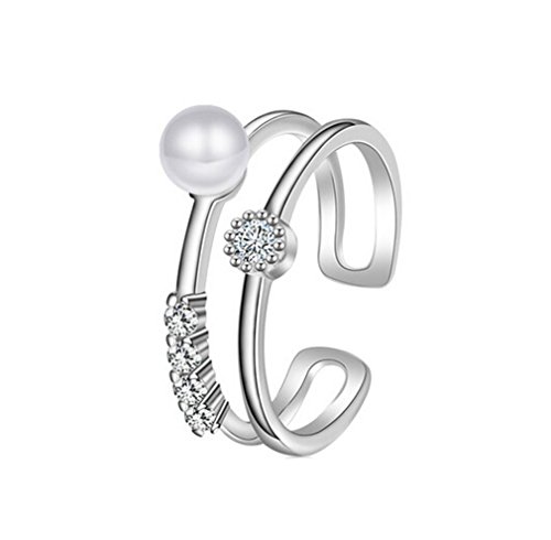 Yikoly Pearls Damen-Ring Hochwertige Süßwasser-Zuchtperlen in ca. Button weiß 925 Sterling Silber Zirkonia weiß - Perlenring mit von Yikoly