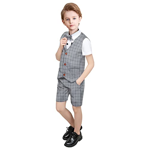 Nwada Kinder Anzug Set Sommer Bekleidung Jungen Festival Smoking Weste und Hemd und Hose und Fliege (Schwarz, 100) von Yilaku