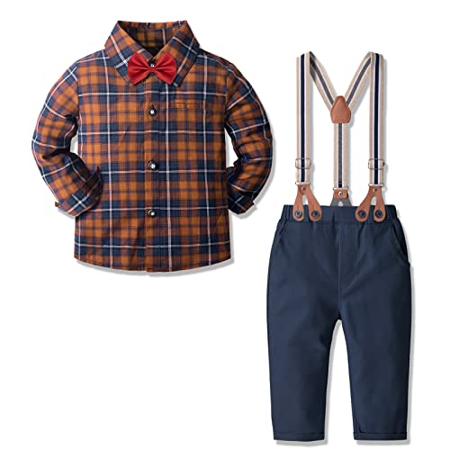 Yilaku Baby Boy Kleidung Kleinkind Boy Kleid Kleidung Jungen Kleidung Jungen formaler Anzug mit Fliege+Hosenträger Hose Kleinkind Boy Outfit, Braun Schwarz von Yilaku