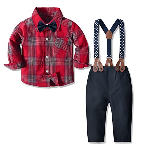 Yilaku Baby Boy Kleidung Kleinkind Jungen Kleid Kleidung Jungen Kleidung Jungen formaler Anzug mit Fliege+Hosenträger Hose Kleinkind Jungen Outfit,Rot Navy von Yilaku
