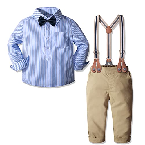Yilaku Baby Jungen Kleidung Kleikind Anzug Hosen Hemd Strampler Hochzeit Taufanzug Festlich Bekleidungssets für Kleikind Kinder,Blue Stripe,70 von Yilaku