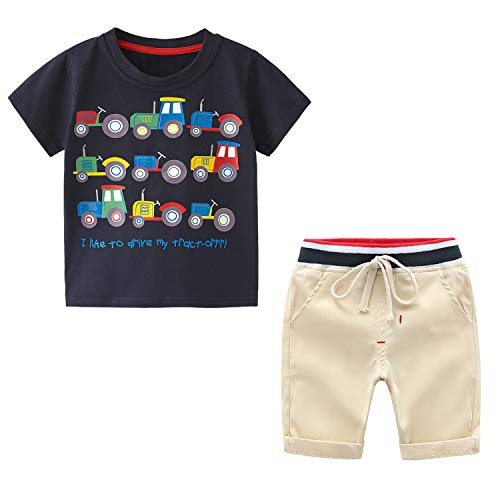 Yilaku Baby Jungen Sommer kleidungsset Jungen Kurzarm-Baumwoll hemden mit Autodruck und elastischen Shorts Hosen Sommer outfits Set von Yilaku