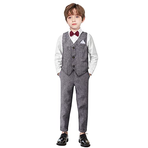 Yilaku Junge Weste Streifenanzug Kinder Kleinkind Festival Smoking Anzug Gentleman Hemd Kleidung Sets 3-7 Jahre,Grau Yilaku Junge Weste Streifenanzug Kinder Kleinkind Festival Smoking Anzug Gentleman Hemd Kleidung Sets 3-7 Jahre,Grau von Yilaku