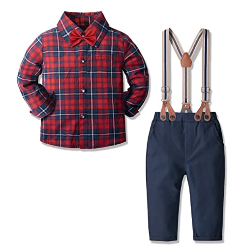 Yilaku Baby Boy Kleidung Kleinkind Boy Kleid Kleidung Jungen Kleidung Jungen formaler Anzug mit Bowtie+Straps Hose Kleinkind Boy Outfit, Rot Schwarz von Yilaku