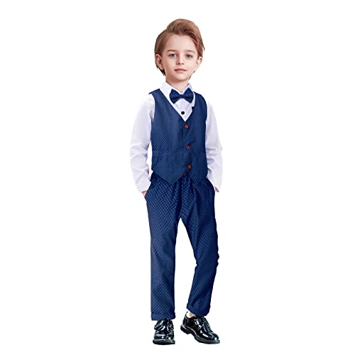 Yilaku Kinder Jungen Anzug Jungen Kleidung Sets Fliege Hemd + Elegante Hosen + Weste 4 Stück Gentleman Outfits Anzüge Kleinkind Jungen Geschenke von Yilaku