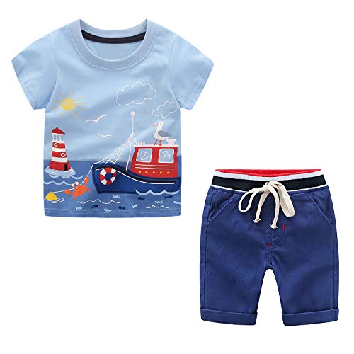 Yilaku Kinder Jungen Kleidung Set 2Pcs T-Shirt & Knielange Shorts Sommer Outfits Kleidung Sets New Age 4-5 Jahre,Blau von Yilaku