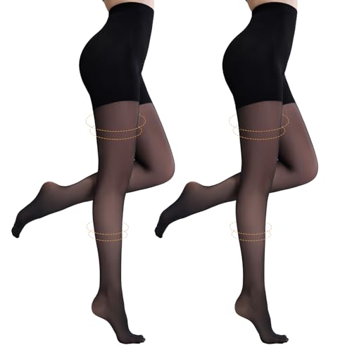 Yilanmy 2 Paar Kompressionsstrumpfhose Damen 10-15mmHg, Shape Stützstrumpfhose Semi Blickdicht Feinstrumpfhose 30 DEN(Blacks,L) von Yilanmy