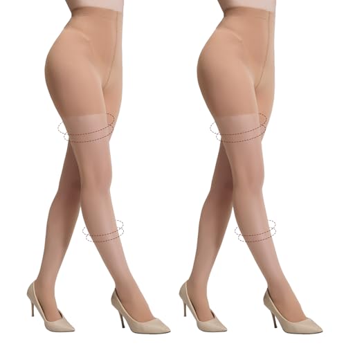 Yilanmy 2 Paar Kompressionsstrumpfhose Damen 10-15mmHg, Shape Stützstrumpfhose Semi Blickdicht Feinstrumpfhose 30 DEN(Hautfarben,M) von Yilanmy