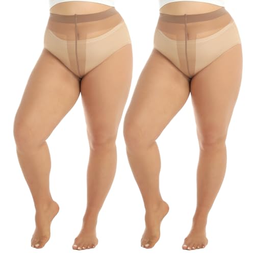 Yilanmy 2 Paar Strumpfhosen Damen Große Größen 20 DEN Transparente Matte Nylonstrumpfhose Elastisch Reißfest Feinestrumpfhose (Braun, XL-XXL) von Yilanmy