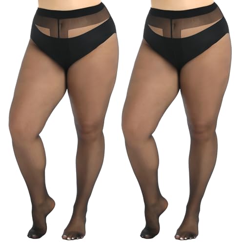 Yilanmy 2 Paar Strumpfhosen Schwarz Damen Große Größen 20 DEN Transparente Matte Nylonstrumpfhose Elastisch Reißfest Feinestrumpfhose (Schwarz, XL-XXL) von Yilanmy