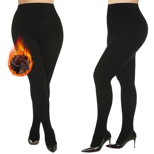 Yilanmy 2 Paar Thermo Strumpfhosen Damen Große Größen Fleece Gefütterte Winter Strumpfhosen Übergröße Warme Dick Leggings(Schwarz,3XL-4XL) von Yilanmy