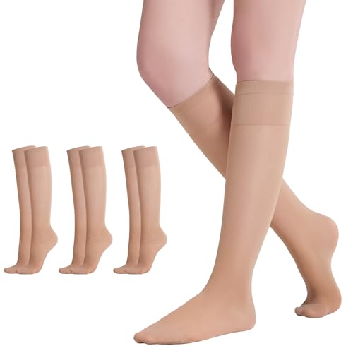 Yilanmy 3 Paar Kniestrümpfe Damen Nylonstrümpfe 40 DEN Kompression Pop Socken,Natur von Yilanmy