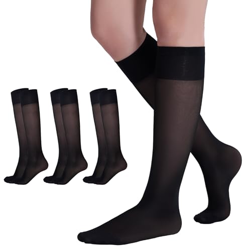 Yilanmy 3 Paar Kniestrümpfe Damen Nylonstrümpfe 40 DEN Kompression Pop Socken,Schwarz von Yilanmy