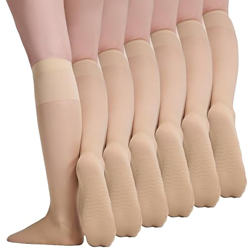 Yilanmy 6 Paar Damen Kniestrümpfe Seidenfein 30 DEN Transparente Fein-Kniestrümpfe mit Massage Sohle Weicher Komfortbund Nylonstrümpfe (6 Paar Hautfarben) von Yilanmy