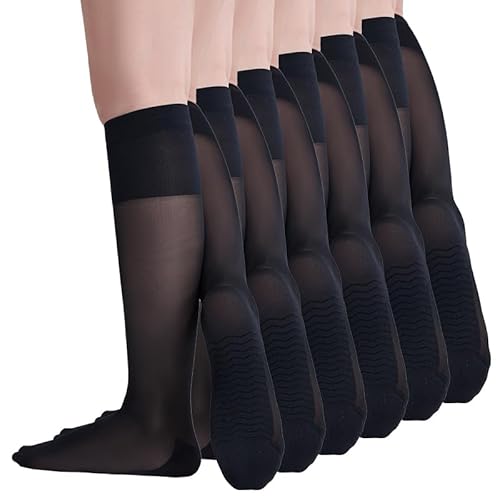 Yilanmy 6 Paar Damen Kniestrümpfe Seidenfein 30 DEN Transparente Fein-Kniestrümpfe mit Massage Sohle Weicher Komfortbund Nylonstrümpfe (6 Paar Schwarz) von Yilanmy