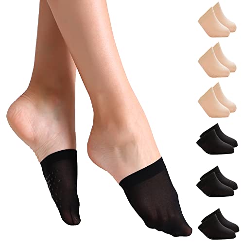 Yilanmy 6 Paar Zehensocken Damen Unsichtbare Halbsocken Atmungsaktive Rutschfeste Vorfußsocken Zehentopper Liner für High Heels (3 Paar Schwarz+3 Paar Hautfarben) von Yilanmy