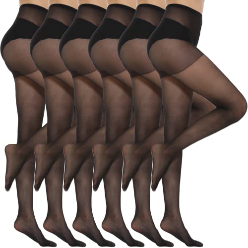 Yilanmy 6er-Pack Strumpfhosen Für Damen 20 Den Transparent Matt Feinstrumpfhose mit Stretch Komfortbund-6 Paare Schwarz,M von Yilanmy