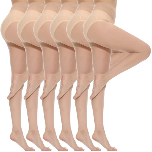 Yilanmy 6er-Pack Strumpfhosen Für Damen 20 Den Transparent Matt Hohe Taille Feinstrumpfhose-6 Paar Nude,XL von Yilanmy