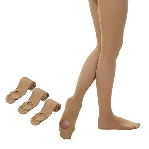 Yilanmy Ballett Strumpfhose Damen Cabrio Tanzstrumpfhose mit Fersenloch für 40 den 3 Paare (Suntan, S-M) von Yilanmy