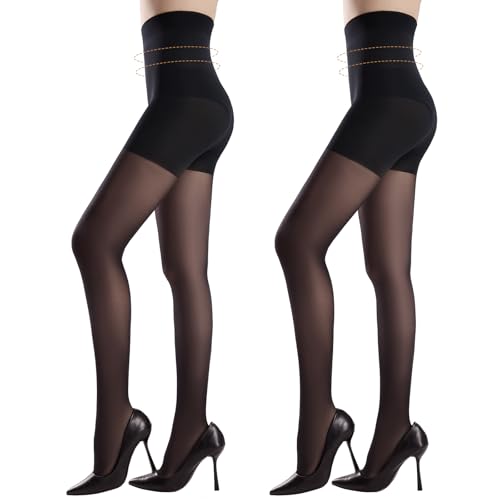 Yilanmy Bauchweg Strumpfhosen für Damen 30D Transparente Feinstrumpfhose Hoher Taille Figurformende Stützstrumpfhose (Schwarz, L) von Yilanmy