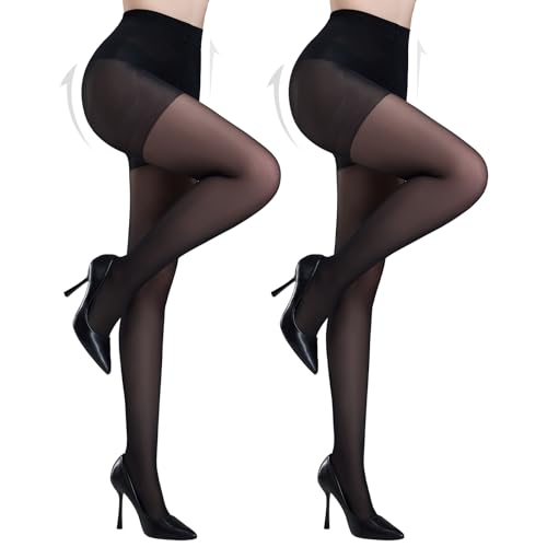 Yilanmy Bauchweg Strumpfhosen für Damen 40 DEN Transparente Shaping Strumpfhose Figurformende Stützstrumpfhose Bauch-Beine-Po Feinstrumpfhose（2 Paar Schwarz, M） von Yilanmy