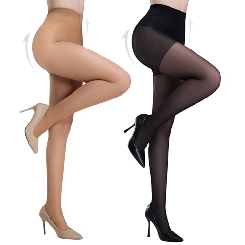 Yilanmy Bauchweg Strumpfhosen für Damen 40 DEN Transparente Shaping Strumpfhose Figurformende Stützstrumpfhose Bauch-Beine-Po Feinstrumpfhose (1 Paar Schwarz+1 Paar Hautfarbe, M) von Yilanmy