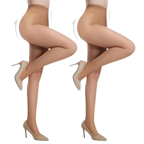 Yilanmy Bauchweg Strumpfhosen für Damen 40 DEN Transparente Shaping Strumpfhose Figurformende Stützstrumpfhose Bauch-Beine-Po Feinstrumpfhose (2 Paar Hautfarbe, L) von Yilanmy