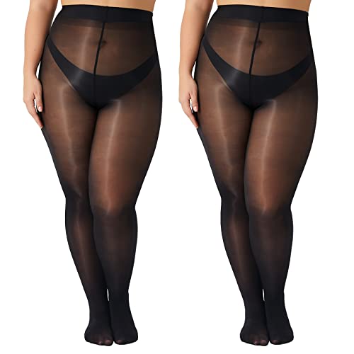 Yilanmy 2 Paare Damen Glänzende Strumpfhose Große Größen Sexy Ölige Glanz Strumpfhosen 15 Denier Seidig Reißfest Feinstrumpfhose-Schwarz*2 Paare,3XL/4XL von Yilanmy