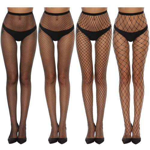 Yilanmy Damen Netzstrümpfe Sexy Schwarz Strümpfe Netzstrumpfhose Hohe Taille Fischernetz Strumpfhosen (4Paar,M/L) von Yilanmy