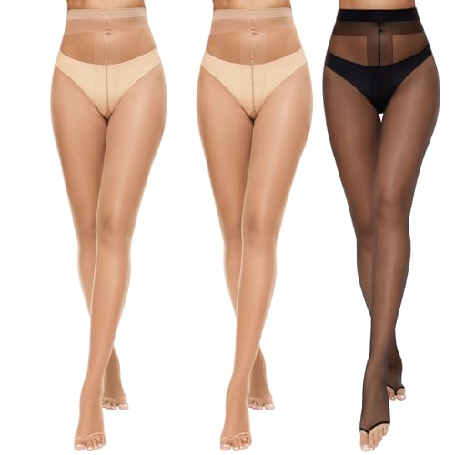 Yilanmy Damen Strumpfhose Ohne Zehen 10D Toeless Strumpfhosen Ultra Transparent Zehenfreie Feinstrumpfhose für Offene Schuhe 3 Paar von Yilanmy