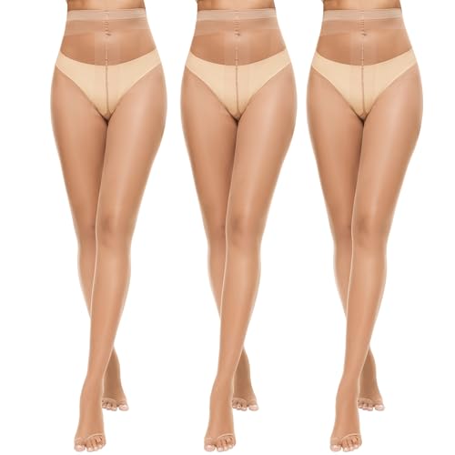 Yilanmy Damen Strumpfhose Ohne Zehen 10D Toeless Strumpfhosen Ultra Transparent Zehenfreie Feinstrumpfhose für Offene Schuhe 3 Paar von Yilanmy