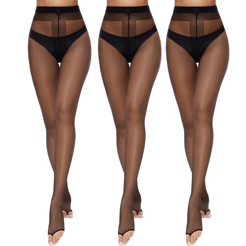 Yilanmy Damen Strumpfhose Ohne Zehen 10D Toeless Strumpfhosen Ultra Transparent Zehenfreie Feinstrumpfhose für Offene Schuhe 3 Paar von Yilanmy