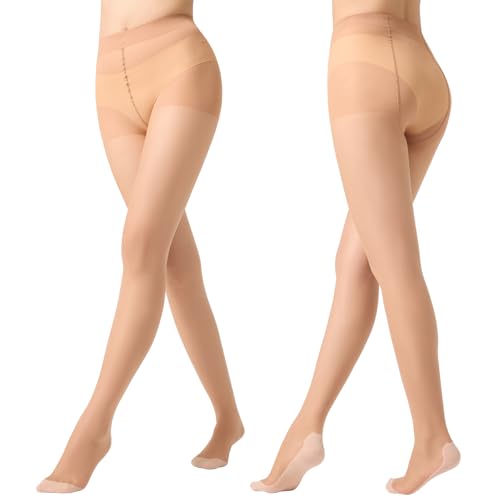 Yilanmy Damen Strumpfhosen Seiden 10 DEN Transparent Reißfest NylonStrumpfhosen Rutschfester Innensohle Strumpfhosen Schwarz Hautfarben Feinstrumpfhose 2 Paar (Hautfarbe*2, L-XL) von Yilanmy
